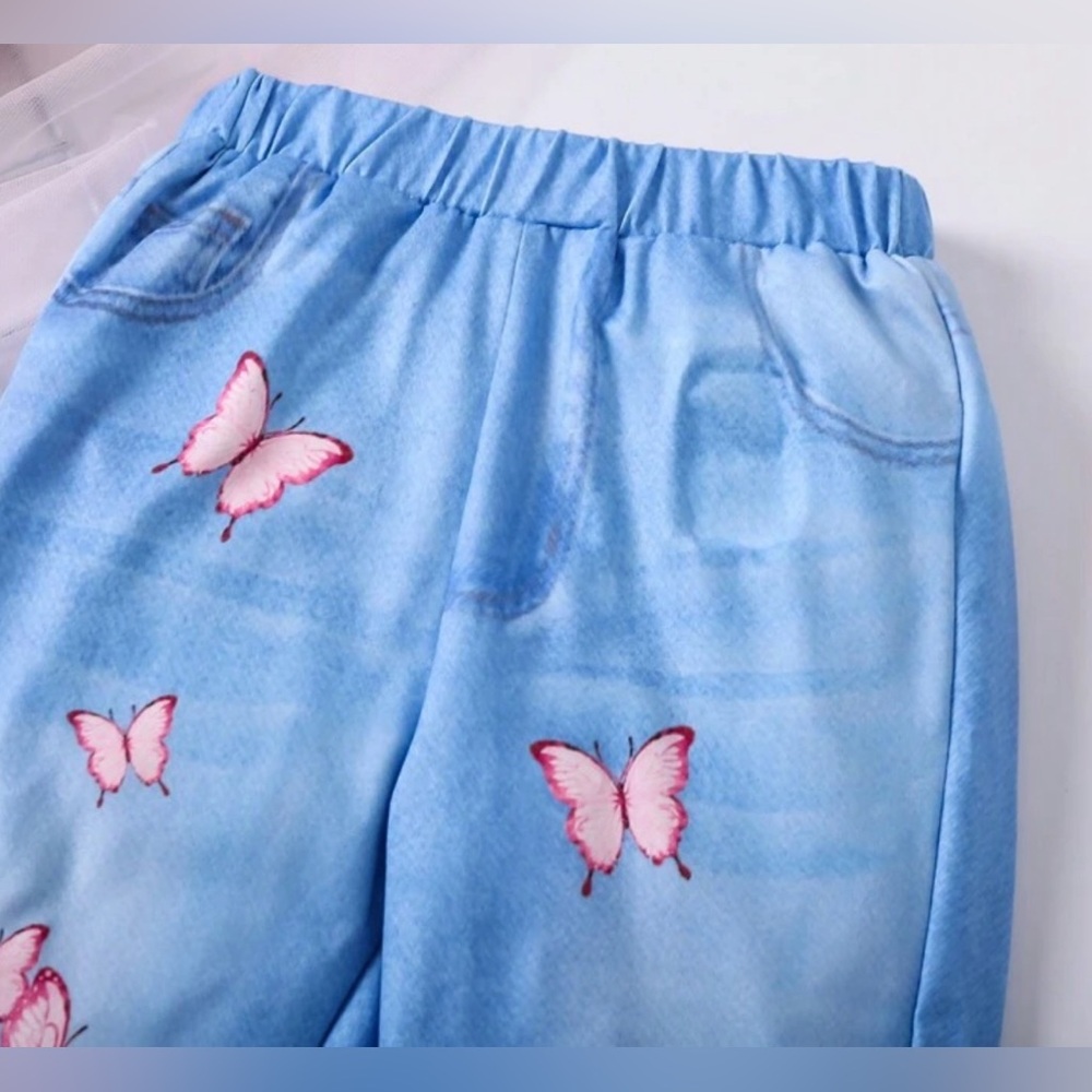 BNIB Young Girls Cartoon Girl Butterfly Print Bell Bottom Indigo Jeans Pants 6 Y - Picture 5 of 15